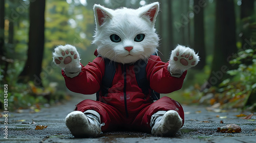 Whimsical White Cat with Ba...