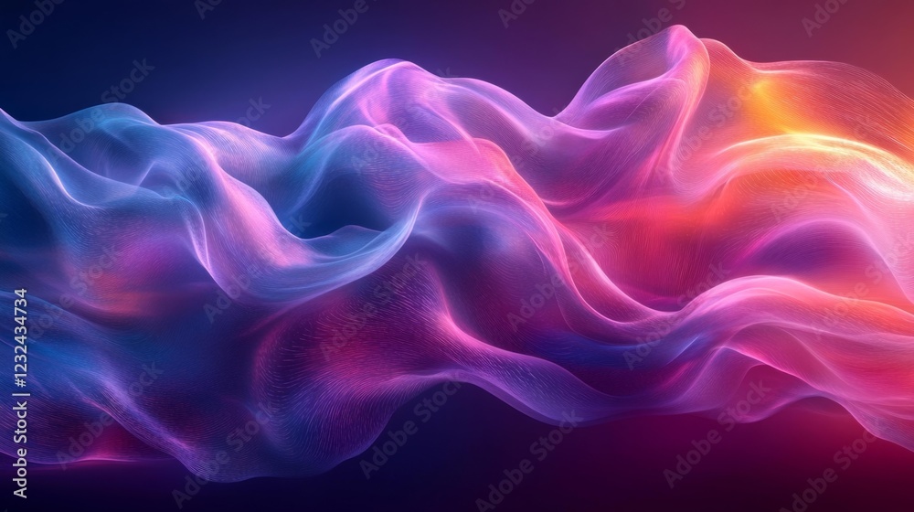 Fototapeta premium Soft glowing neon ribbons in abstract flowing shapes. Generative AI