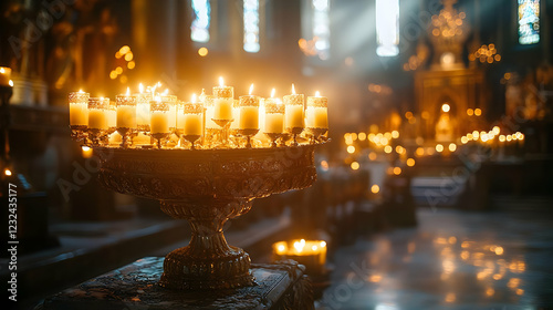 Golden Candelabra with Lit ...