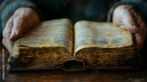 Old Book Held Open by Hands...