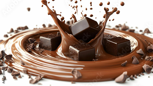 Chocolate cubes splashing i...