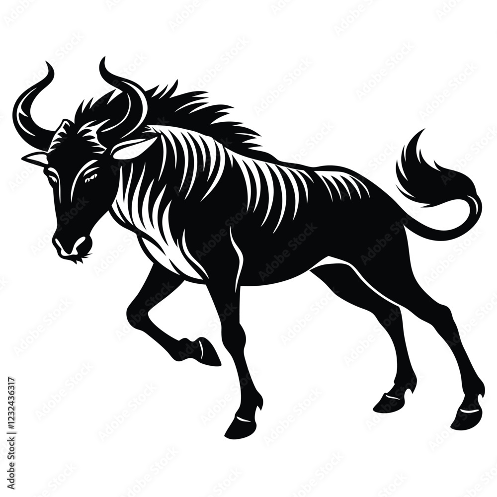Fototapeta premium Zebra running in silhouette vector illustration