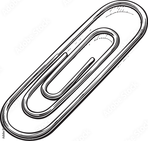 Paper Clip Accounting Office Paperwork Sketch Drawing Engraving Line Art Black and White Linear Vector Illustration, Isolated