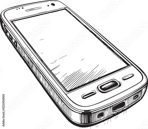 Phone Smartphone Cell Phone Sketch Drawing Engraving Line Art Black and White Linear Vector Illustration, Isolated