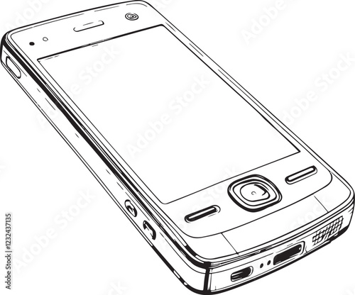 Phone Smartphone Cell Phone Sketch Drawing Engraving Line Art Black and White Linear Vector Illustration, Isolated