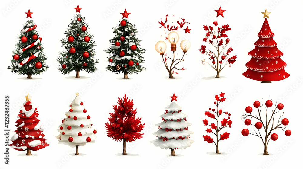 Twelve Diverse Christmas Trees Showcase Festive Decorations and Unique Styles Elegantly for Holiday Cheer Twelve Diverse Christmas Trees Showcase Festive Decorations and Unique Styles Elegantly for Holiday Cheer