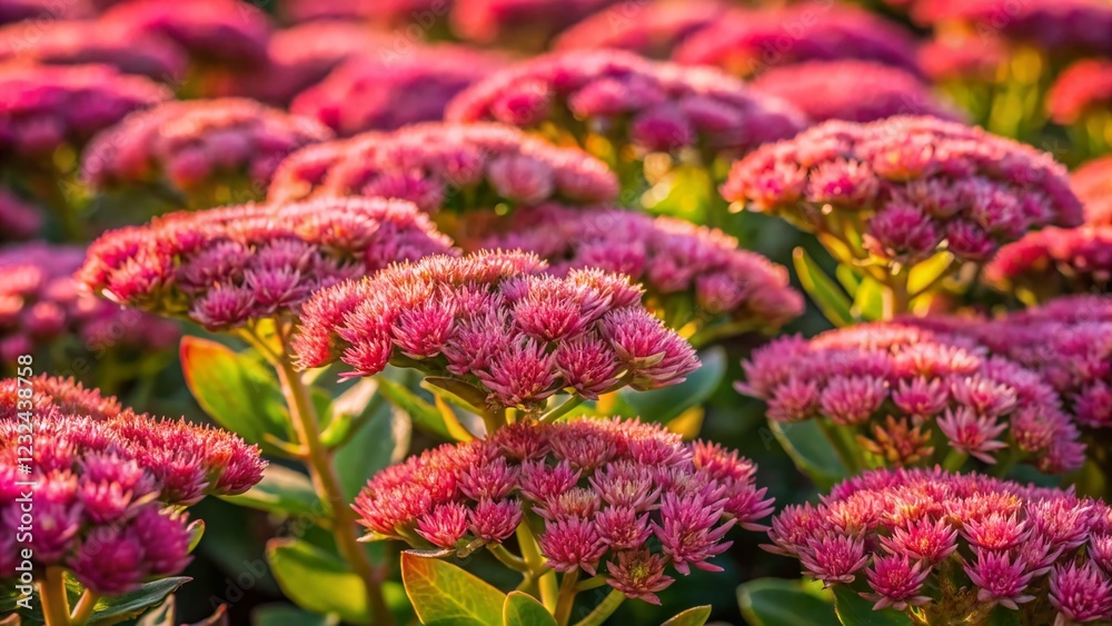 Aerial View of Pink Sedum Autumn Joy Blooms in Fall Aerial View of Pink Sedum Autumn Joy Blooms in Fall