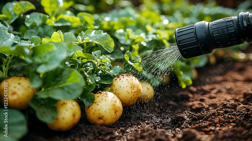 Watering Potato Plants in G...