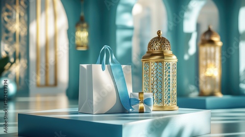 Festive gift bag, lantern, Moroccan setting photo