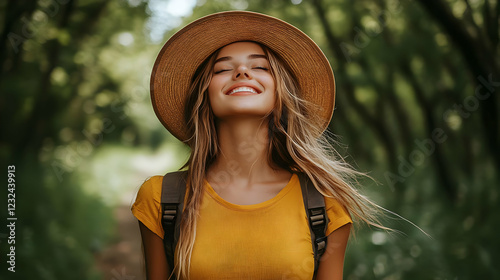 Smiling Woman in a Hat Enjo...