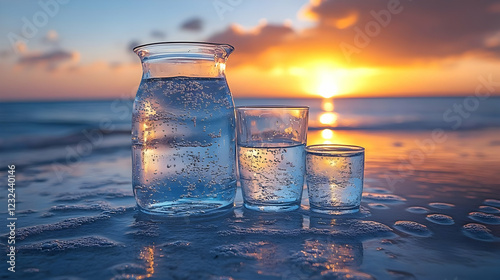 Refreshing Water at Sunset:...