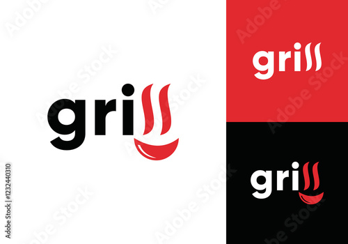 simple monogram grill hot fire bbq logo vector design concept