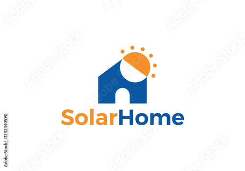 sun with home logo. solar energy and house vector graphic design
