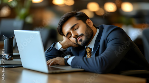 Businessman Sleeps at Lapto...