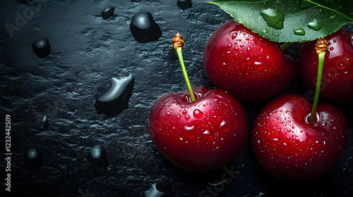 Fresh Red Cherries Glisten ...