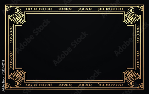 A luxurious Art Deco inspired symmetrical pattern with elegant golden frames and intricate details on a deep black background photo