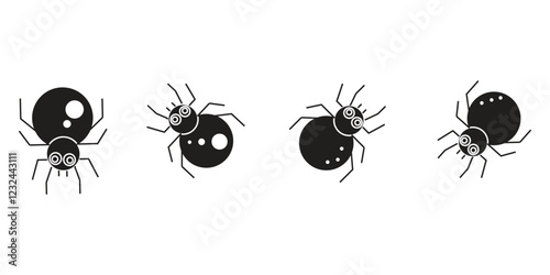 Black cartoon spider silhouette icon, eps 10 on white background.