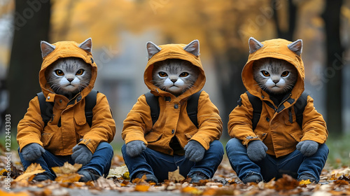 Three Adorable Cats Wearing...