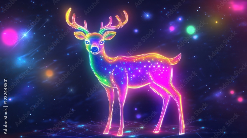 Cosmic Deer in Nebula; Galaxy Background; Fantasy Art Cosmic Deer in Nebula; Galaxy Background; Fantasy Art