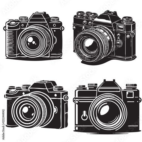 Professional Camera Silhouette on White Background

