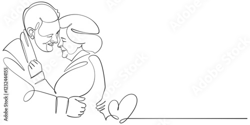 Romantic elderly couple line art Style vector illustration