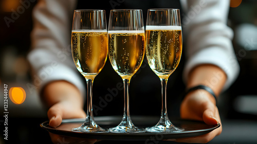 Waiter Serves Three Glasses...