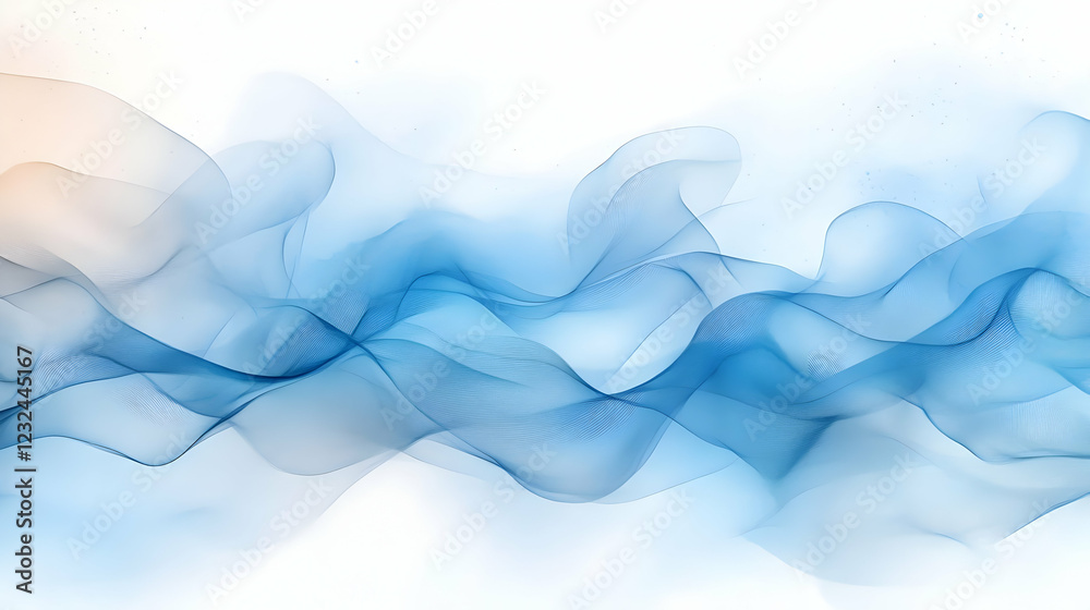 Fototapeta premium Abstract Blue Wave Background Flows Smoothly Across a White Background.