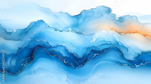Abstract Blue and Gold Flui...