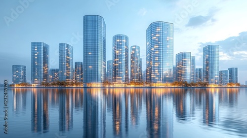 Contemporary Urban Skyline at Dusk. Generative AI