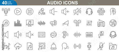 Audio icons set. High quality vector illustration for music, sound, podcast, radio, multimedia and more. Perfect for web, app interfaces, presentations, and creative digital artwork