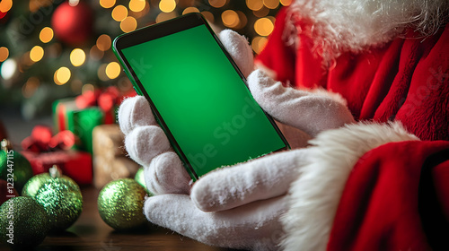 Festive Figure Holds Smartp...