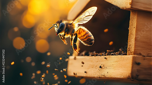 A Bee Approaches a Wooden B...