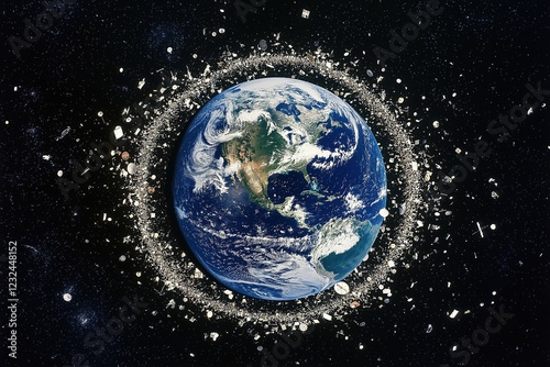 Numerous pieces of space debris, including derelict satellites and mission fragments, orbiting earth pose significant risks to operational spacecraft and highlight growing space pollution photo