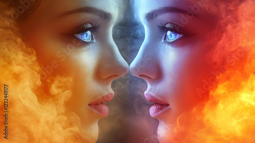 Two Female Faces Face Each ...