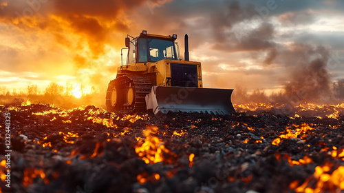 Bulldozer clears burning fi...