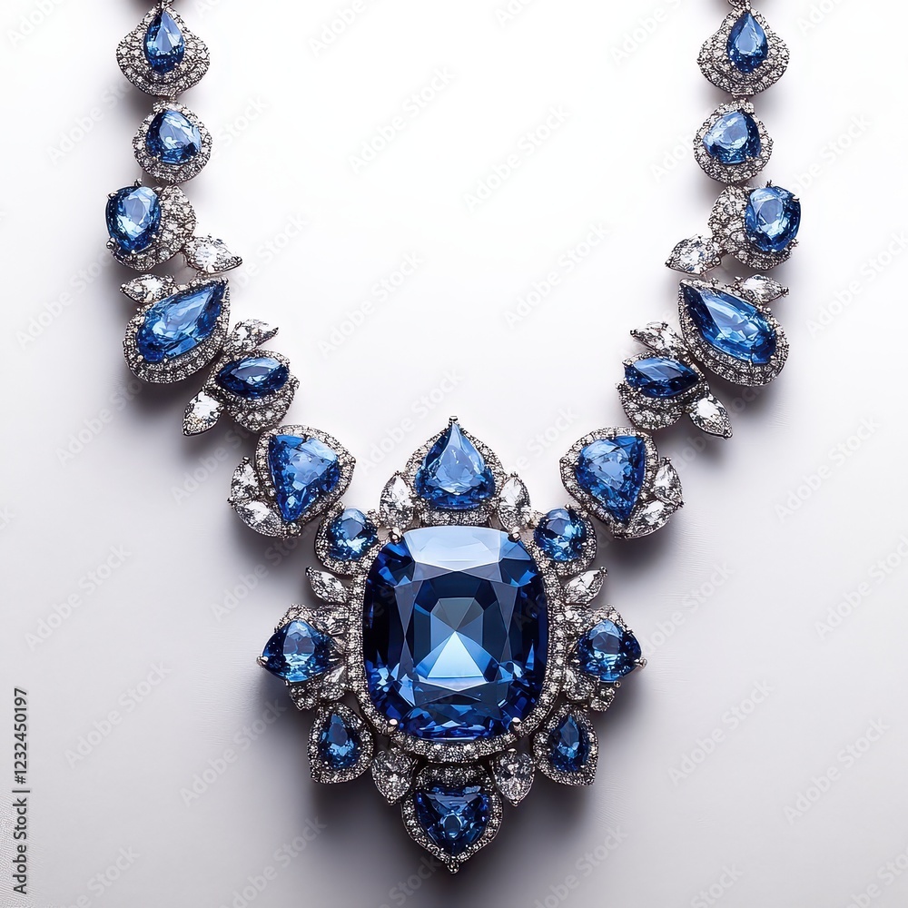 Exquisite Blue Gemstone Necklace with Sparkling Diamond Accents