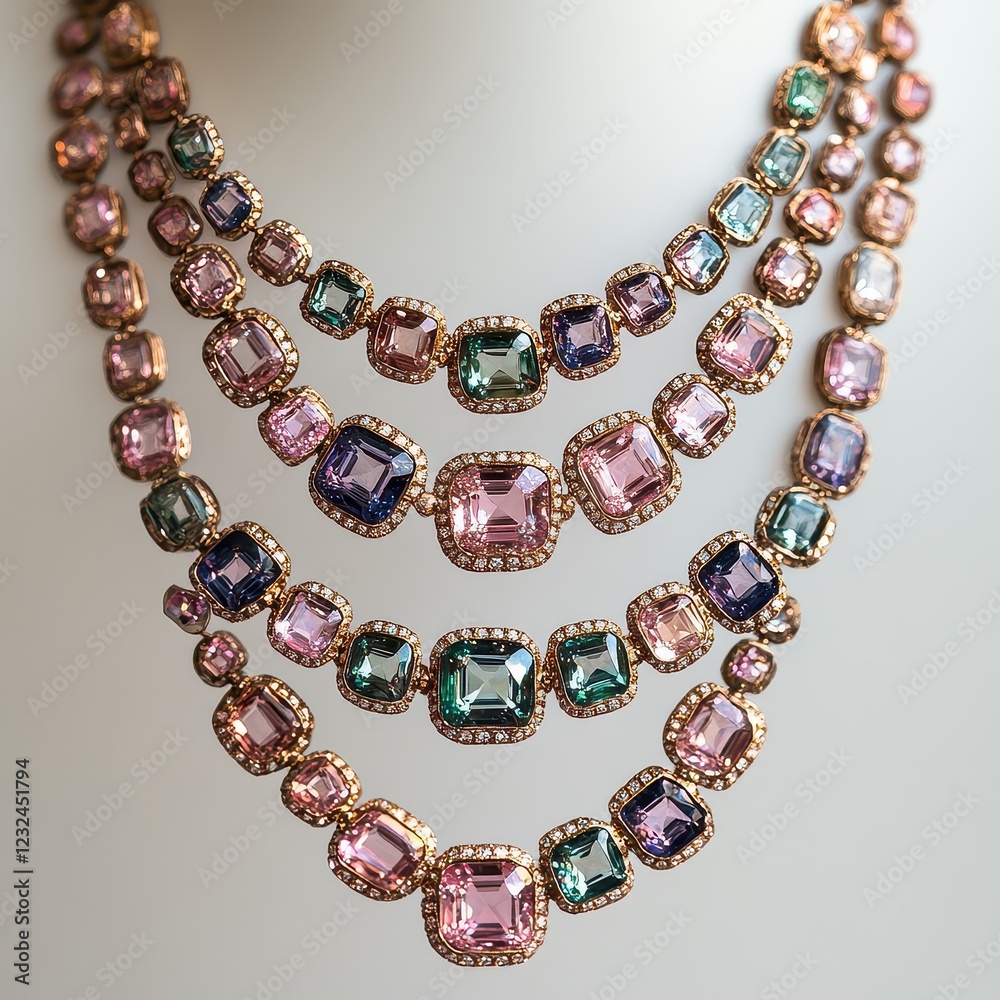 Obraz premium Elegant Multicolored Gemstone Necklace Displayed on Soft Background