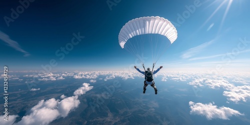A man is flying a parachute in the sky