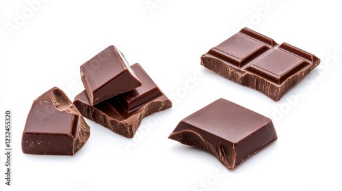 Assorted Pieces of Rich Dark Chocolate on White Background