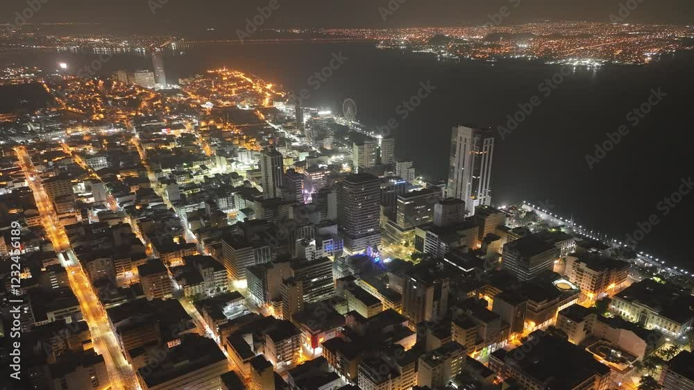 Guayaquil Ecuador aerial drone photography night time lapse city lights movement atmospheric