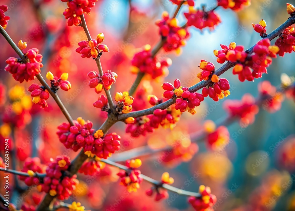 Blooming Cornelian Cherry Spring Blossom Branches, Vibrant Red Flowers, Nature Photography Blooming Cornelian Cherry Spring Blossom Branches, Vibrant Red Flowers, Nature Photography