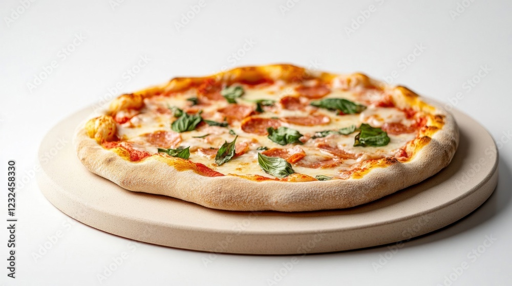 Freshly Baked Pizza on a Stone Surface with Visible Wear Marks Freshly Baked Pizza on a Stone Surface with Visible Wear Marks