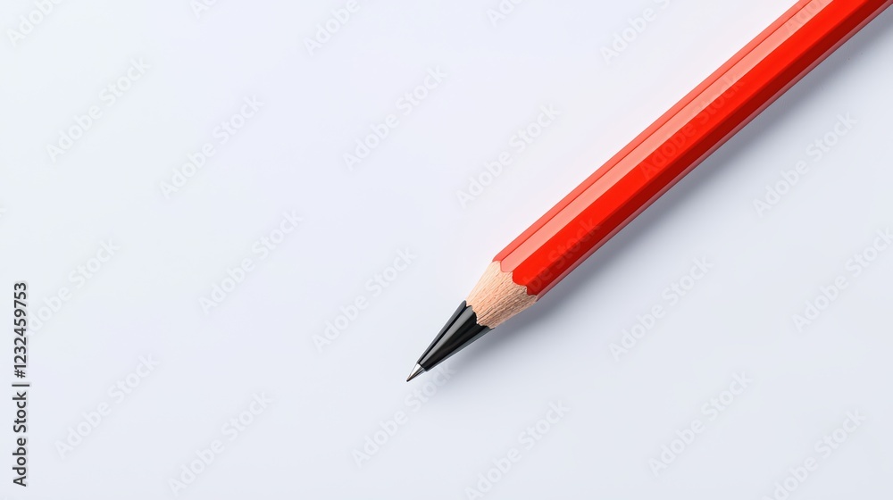 Vibrant Red Pencil on Clean White Surface Ready for Creative Work Vibrant Red Pencil on Clean White Surface Ready for Creative Work