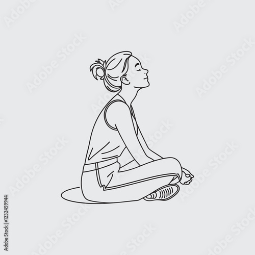  Girl-sitting-in-meditation-continuous-line-art-drawing vector art illustration