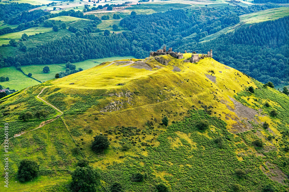 Castell Dinas Bran, Llangollen, Denbighshire, Wales. On an Iron Age site, the stone castle dates from 13 C. Looking SW