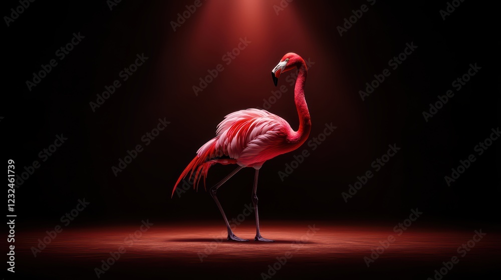 Fototapeta premium Elegant Pink Flamingo in Spotlight on Dark Background