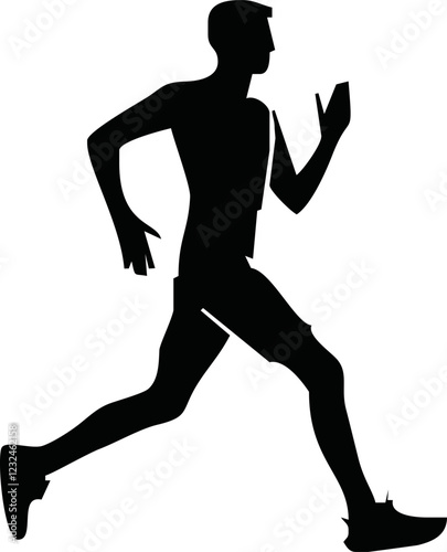 Runner silhouette set of sprinter, runner and jogger running track or jogging. People silhouette in outline. men athletes racing.