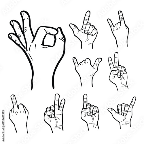 illustration of hands forming various gestures, set of hand gestures indicating something. vector