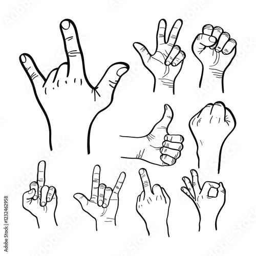 illustration of hands forming various gestures, set of hand gestures indicating something. vector