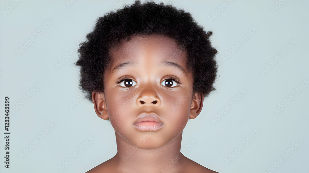 Child portrait, serious expression, studio shot, grey background, for education Child portrait, serious expression, studio shot, grey background, for education